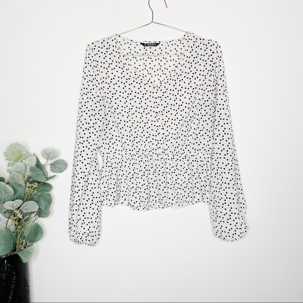SHEIN White Heart Peplum Top